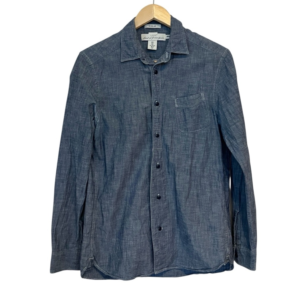 LOGG H&M Mens Blue Chambray Collared Button Front Shirt SMALL